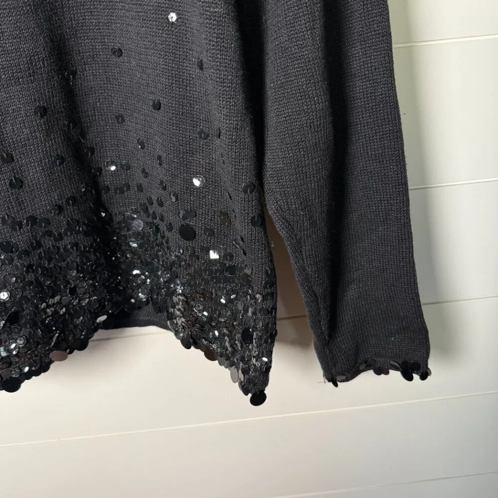 Arriviste Women's Sequin Black Long Sleeve Knit Sweater Cotton Blend Sz Large